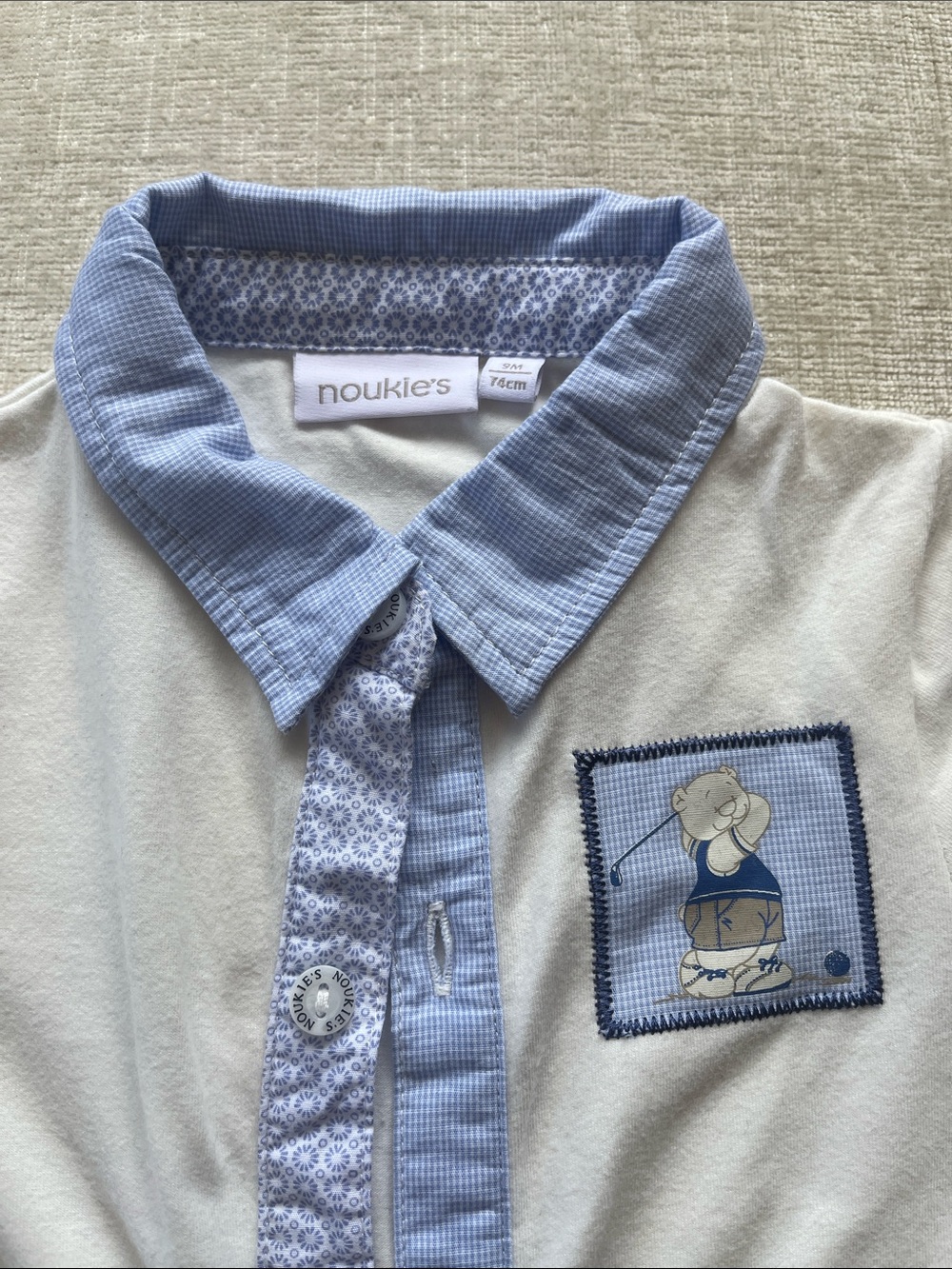 Noukie's Cream & Light Blue Baby Polo Bodysuit - Picture 2 of 7